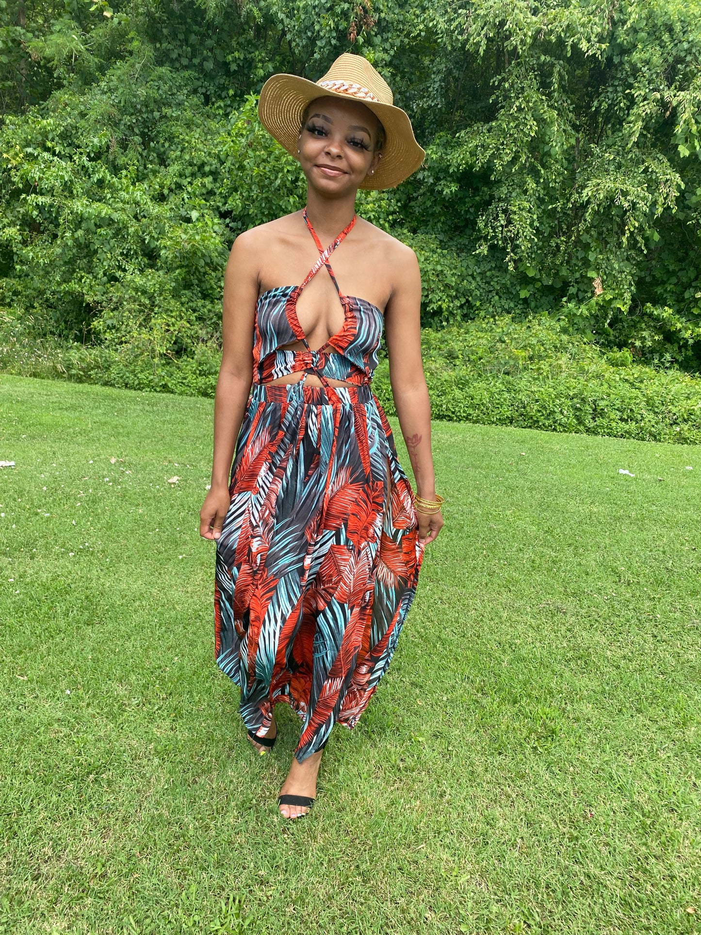 Safari Bandage Tie Up Maxi Dress