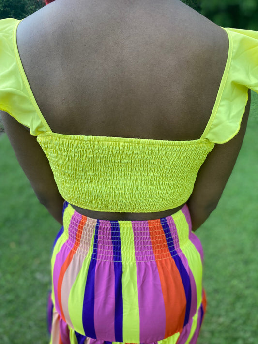Neon  crop top w/ rainbow skirt