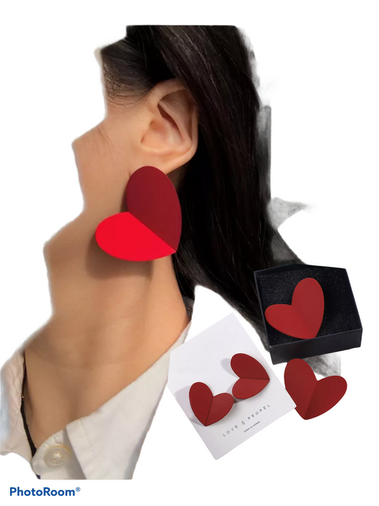 Drop Red Heart Earrings