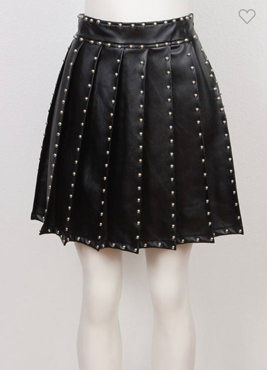 🖤Faux Leather Pleaded Studded Tennis Skirt