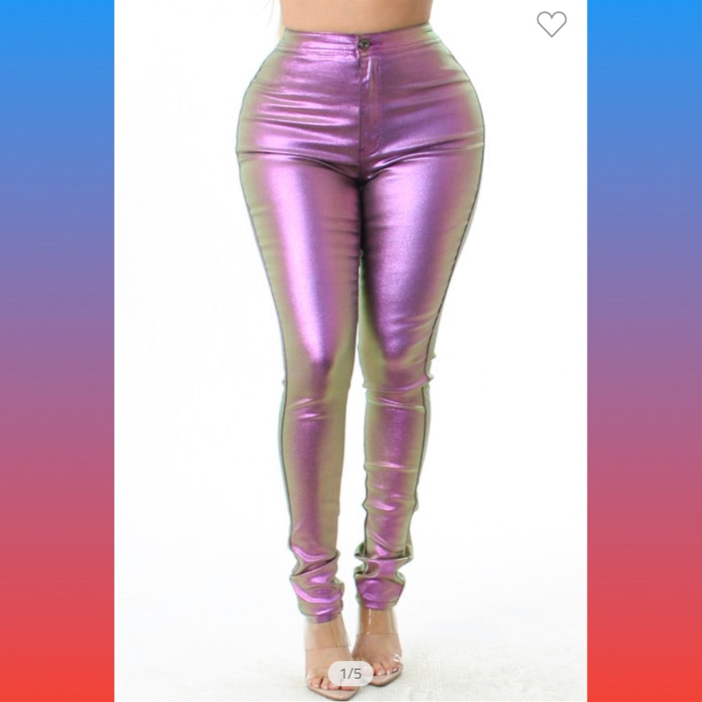 💜Purple Metallic High Waist Jeans