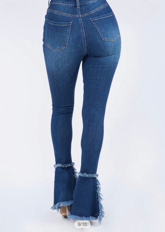 Front distressed bootcut jeans