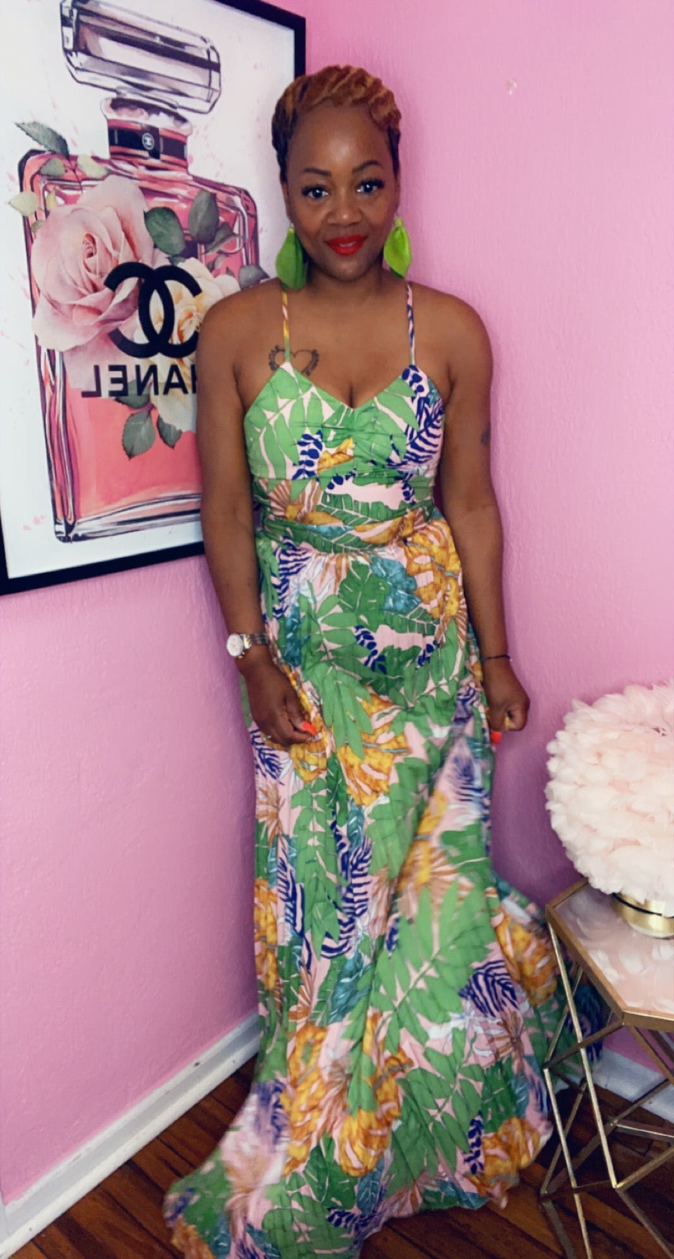 Tropical Pleated Dress