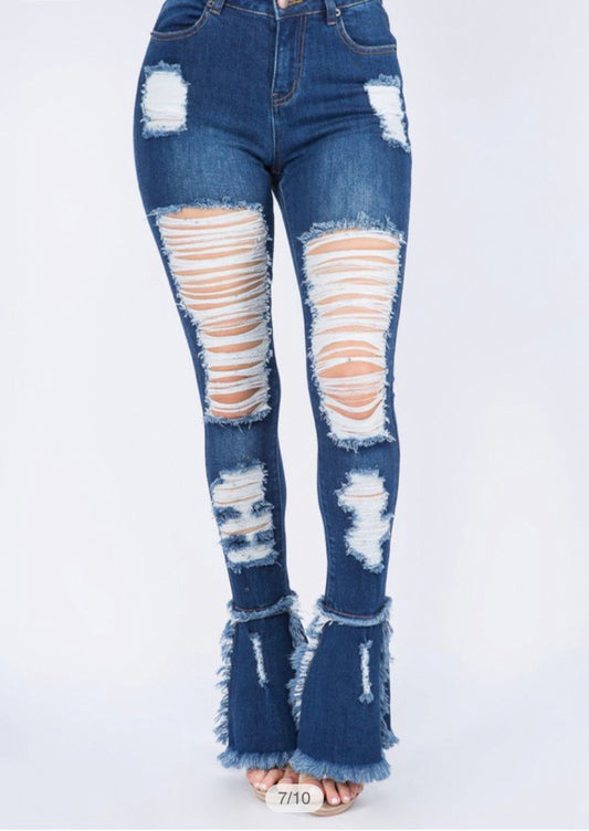 Front distressed bootcut jeans