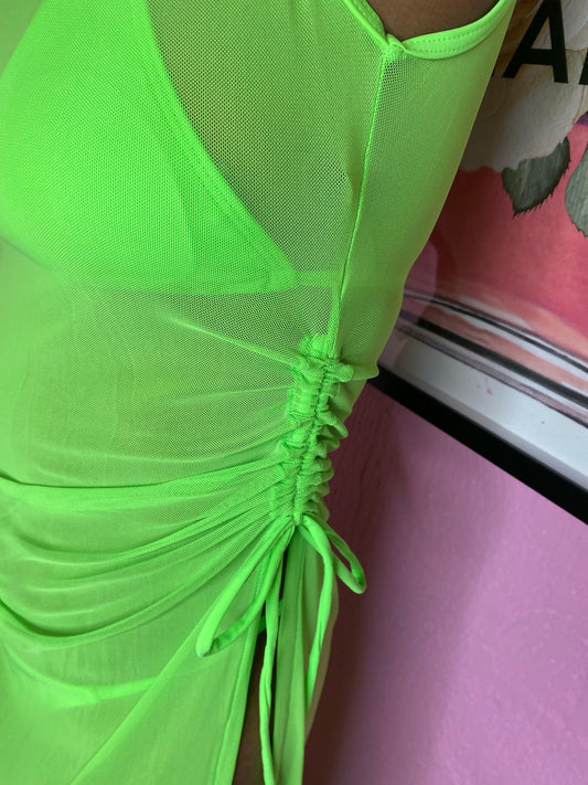 3 Piece Neon Bikini Swimsuit w/ Mesh Cover-Up