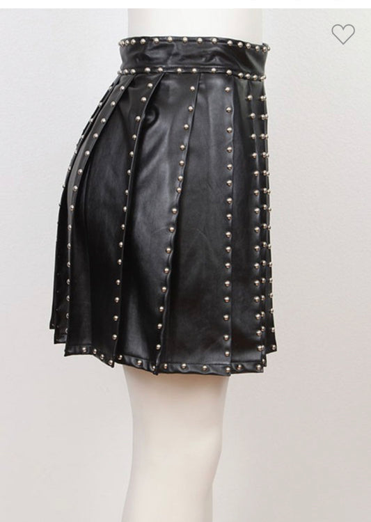 🖤Faux Leather Pleaded Studded Tennis Skirt